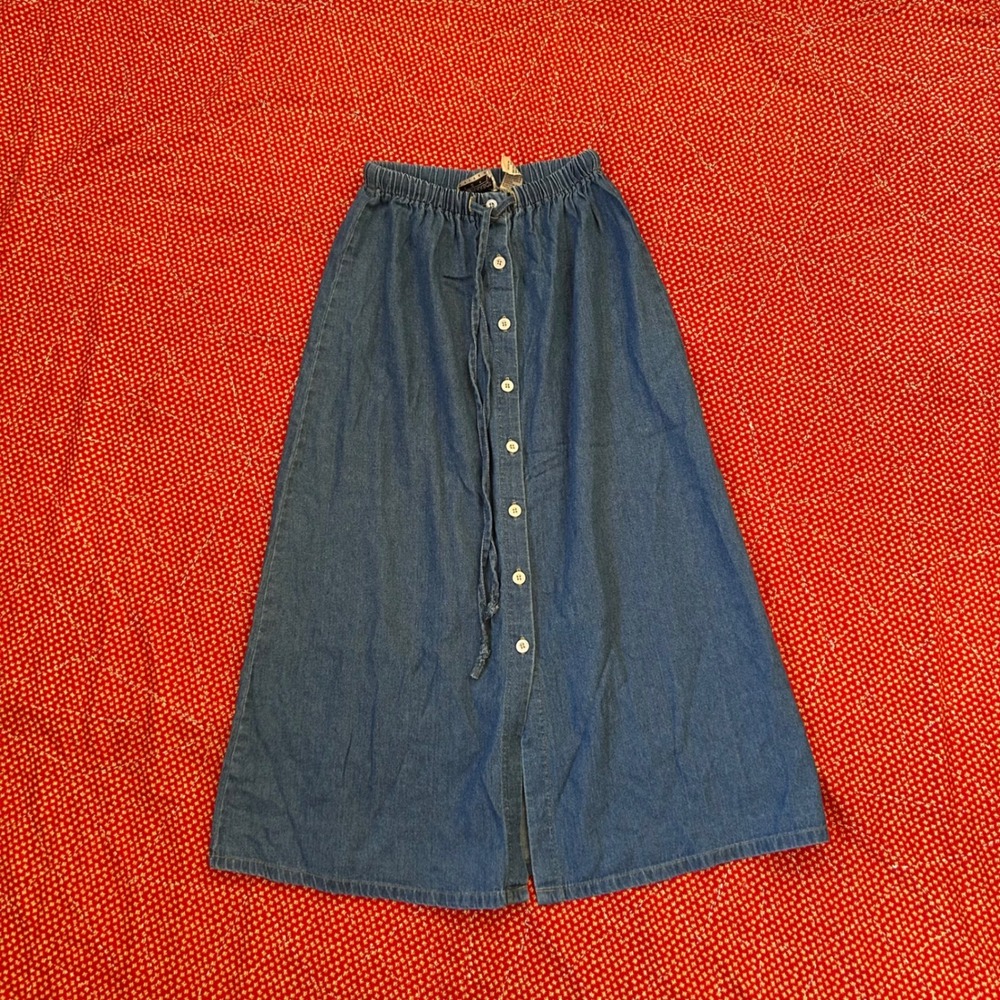 Sag Harbor vintage 80s Petite Small Denim Button Down maxi Skirt Elastic Waist